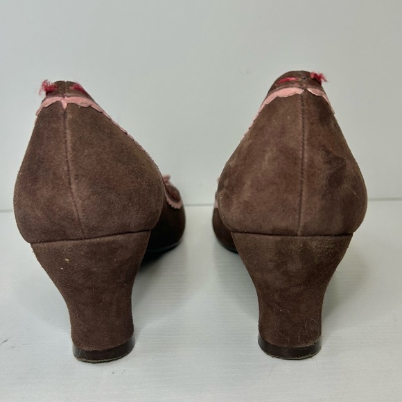 Vince Camuto Chocolate Brown Suede Pink Bow Heels Size 8.5 - Picture 5 of 15